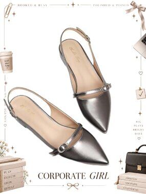 Elisabet Tang Women Slingback Flats Rhinestone Pointed Toe Dressy Shoes